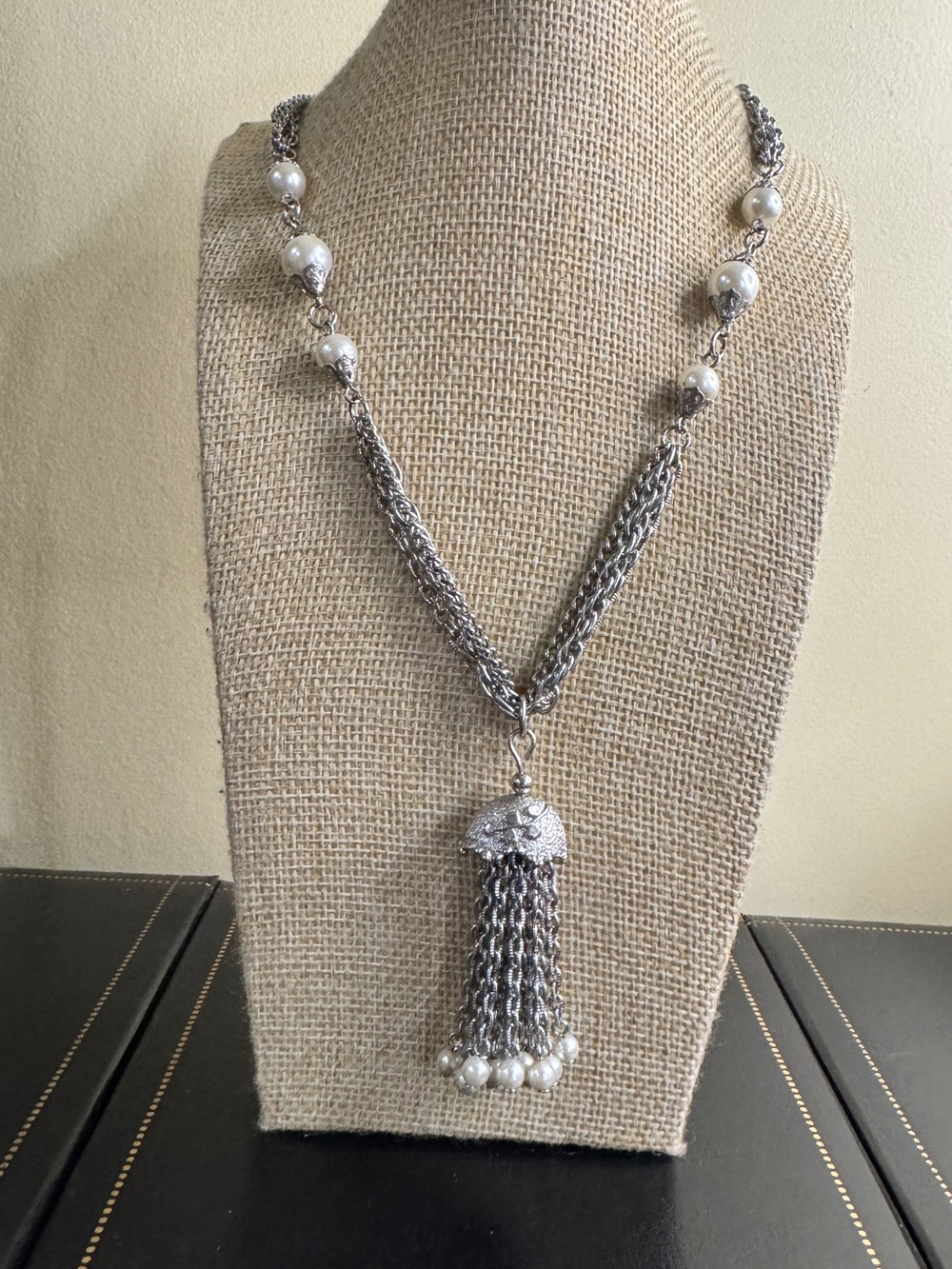 Silver Pearl Tassel Pendant Necklace - Women Jewelry
